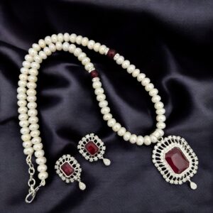 Pearl Perfection: Freshwater Pearl & CZ Pendant Set – Silver/Gold Finish