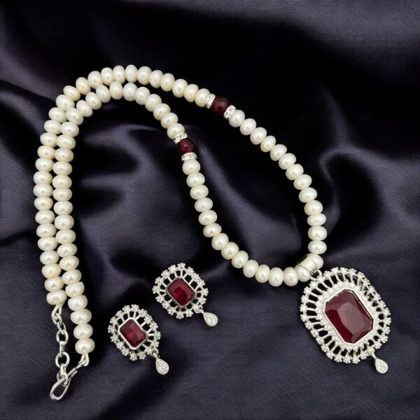 Pearl Perfection: Freshwater Pearl & CZ Pendant Set – Silver/Gold Finish