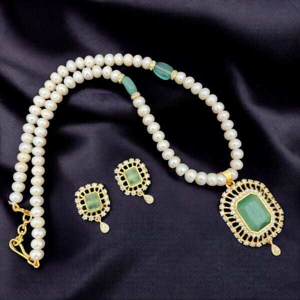 Pearl Perfection: Freshwater Pearl & CZ Pendant Set – Silver/Gold Finish - Image 6