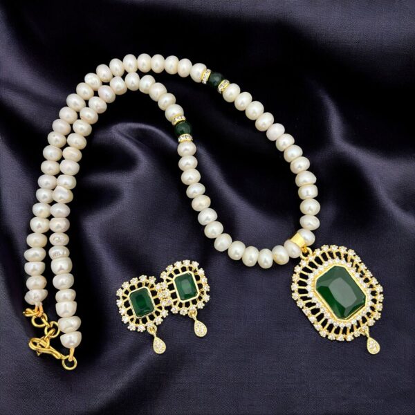 Pearl Perfection: Freshwater Pearl & CZ Pendant Set – Silver/Gold Finish - Image 5