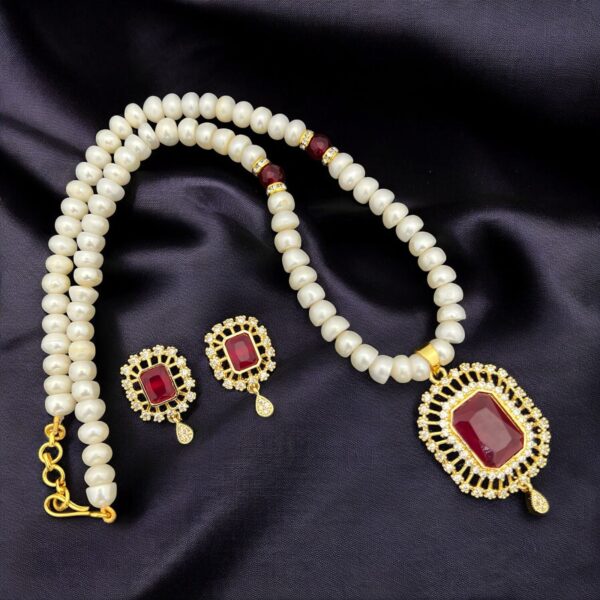 Pearl Perfection: Freshwater Pearl & CZ Pendant Set – Silver/Gold Finish - Image 3